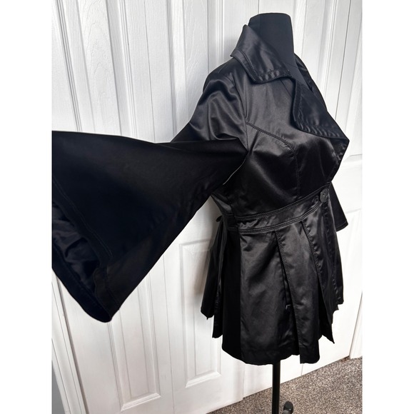 Cato Black Satin Trench Coat 3/4 Sleeve Button Front Jacket Size M Classic - Picture 5 of 12